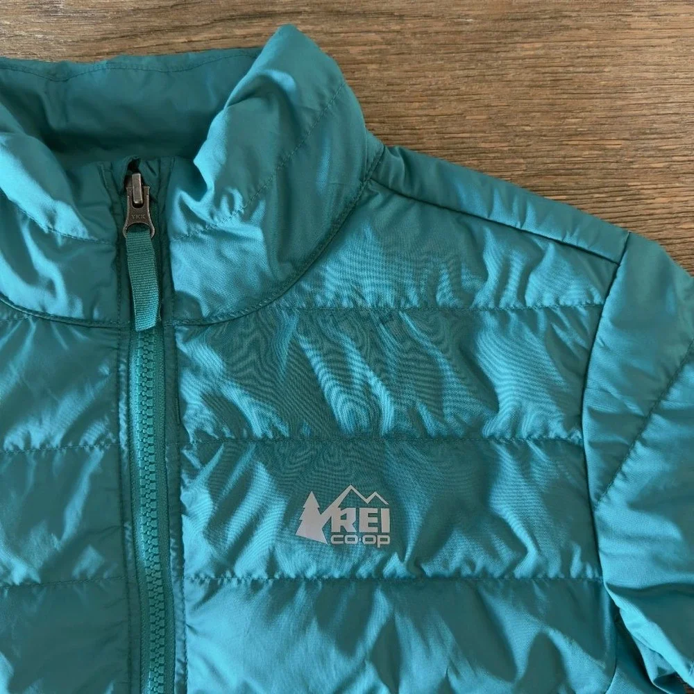REI Co-op 650 Down Puffer Jacket Kids Small Teal Full Zip Packable Lightweight